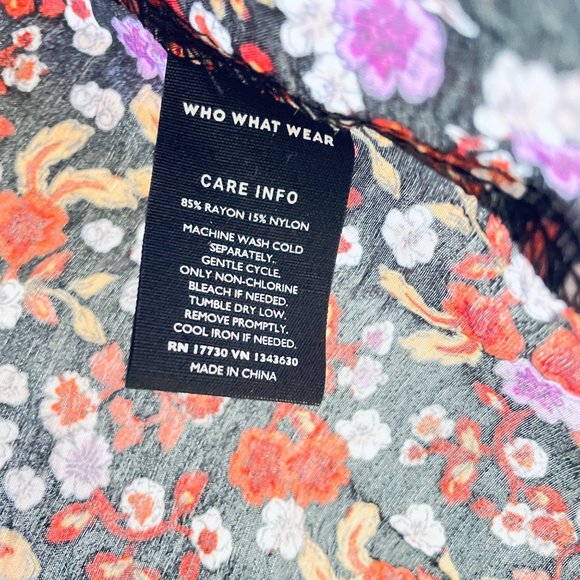 Who What Wear Womens Top Medium Blouse Floral Long Sleeve Button Down Ruffle New - Picture 12 of 13